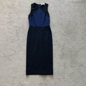 Diane Von Furstenberg Dress Bodycon Blue Black Formal Business Casual Minimalist